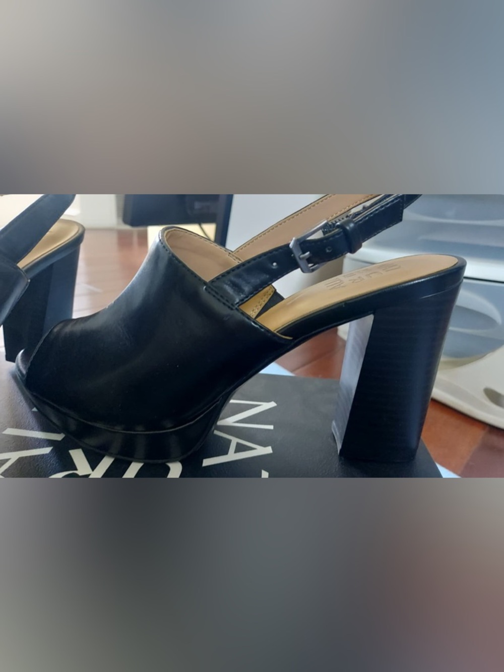 Naturalizer Black Leather Slingback Platform Heels - 7.5M